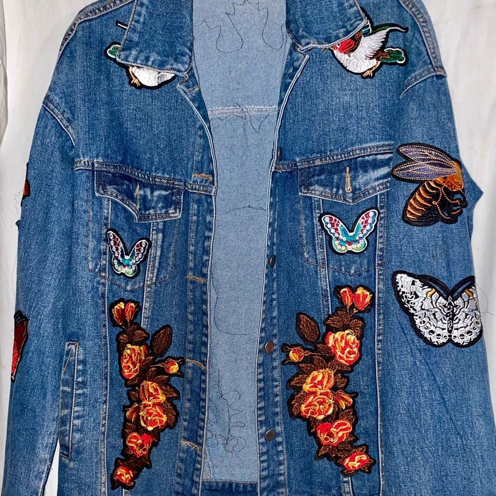Oversized Patchwork Denim Jacket With Patches On … - image 2